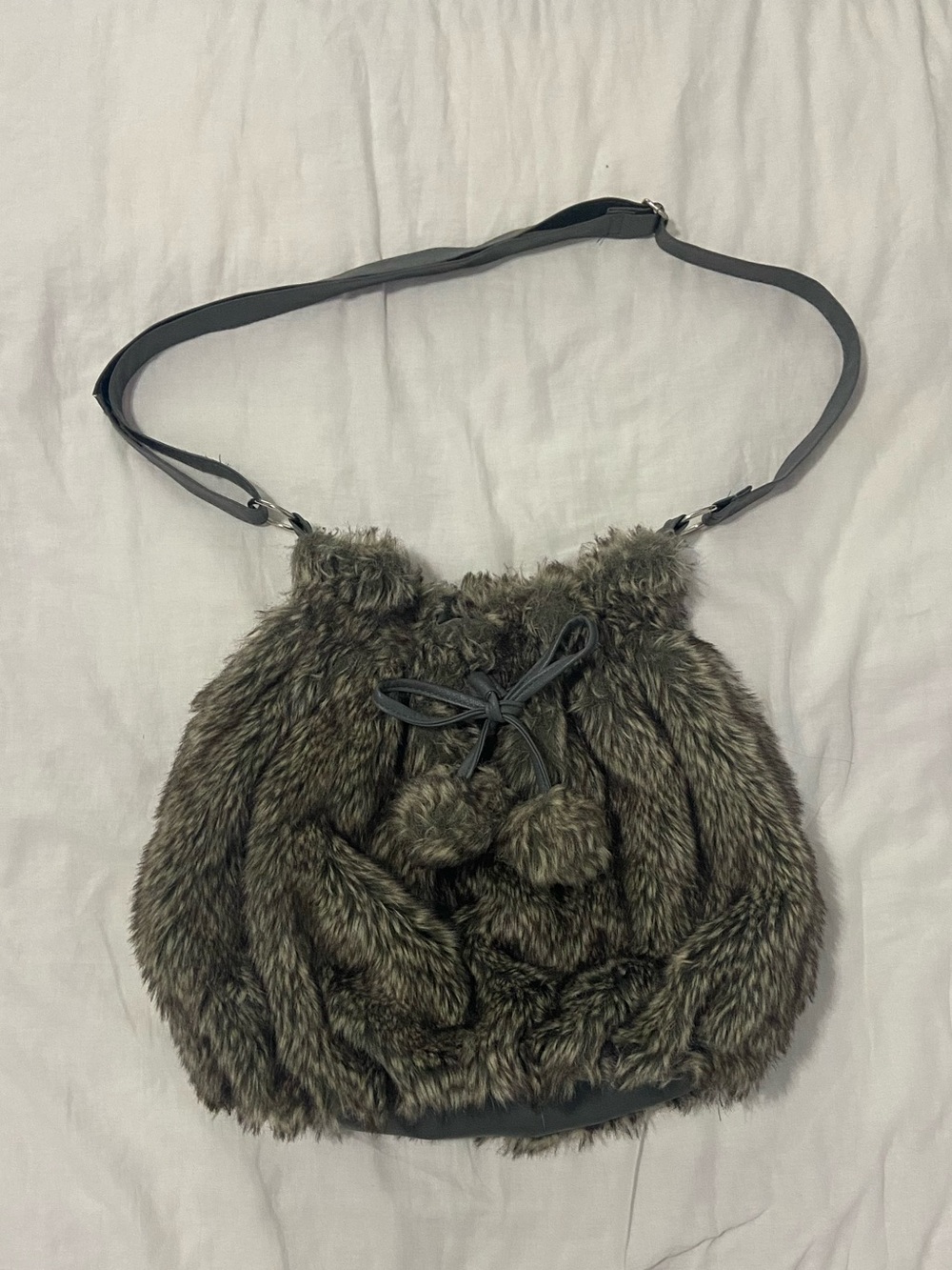Grey Y2K Faux Fur Crossbody Bag
